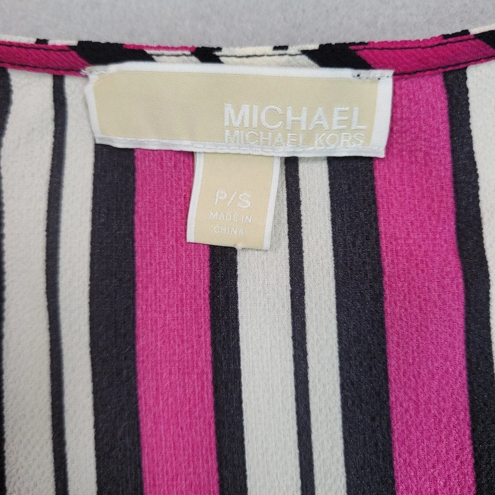Michael Kors Petite Small Pink Black Striped Side Tie Blouse‎ Top Short Sleeve